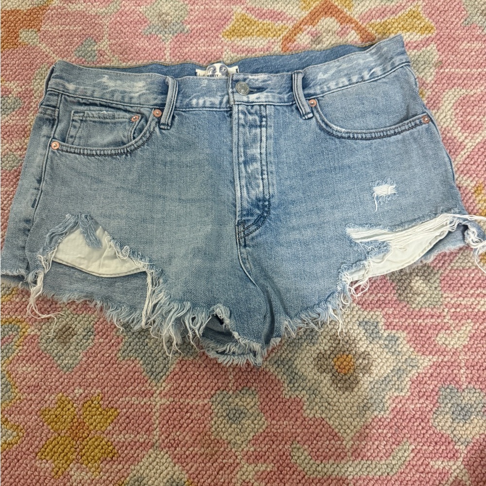 Free People Light Blue Distressed Jean Shorts